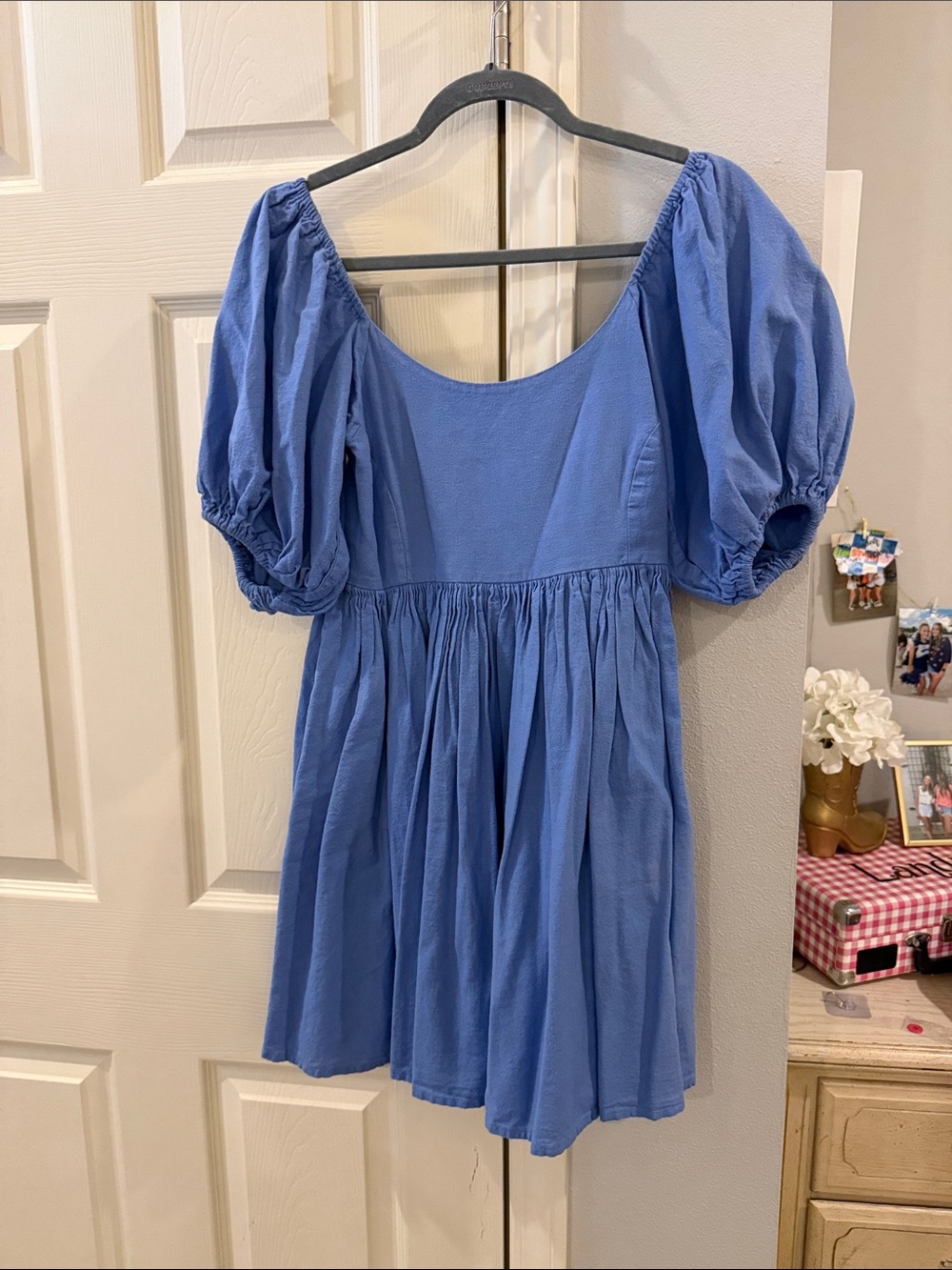 Blue Puff Sleeve Babydoll Dress